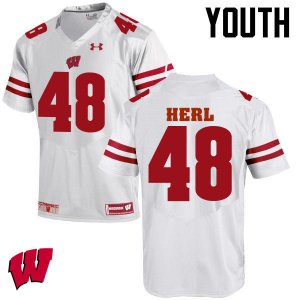 Youth Wisconsin Badgers NCAA #48 Mitchell Herl White Authentic Under Armour Stitched College Football Jersey VX31I44TI